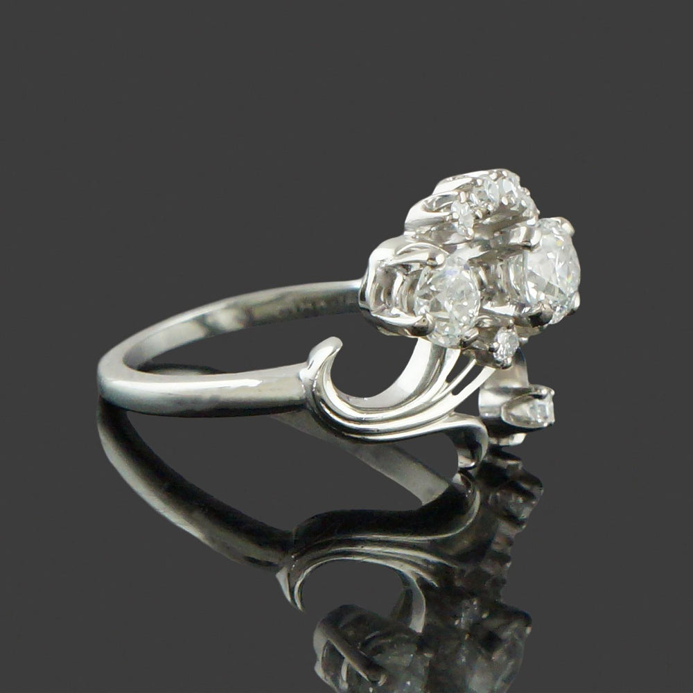 Classic Vintage Jabel Solid 18K White Gold & OEC Diamond, Estate Cocktail Ring, Olde Towne Jewelers, Santa Rosa CA.