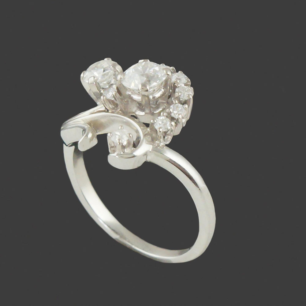 Classic Vintage Jabel Solid 18K White Gold & OEC Diamond, Estate Cocktail Ring, Olde Towne Jewelers, Santa Rosa CA.