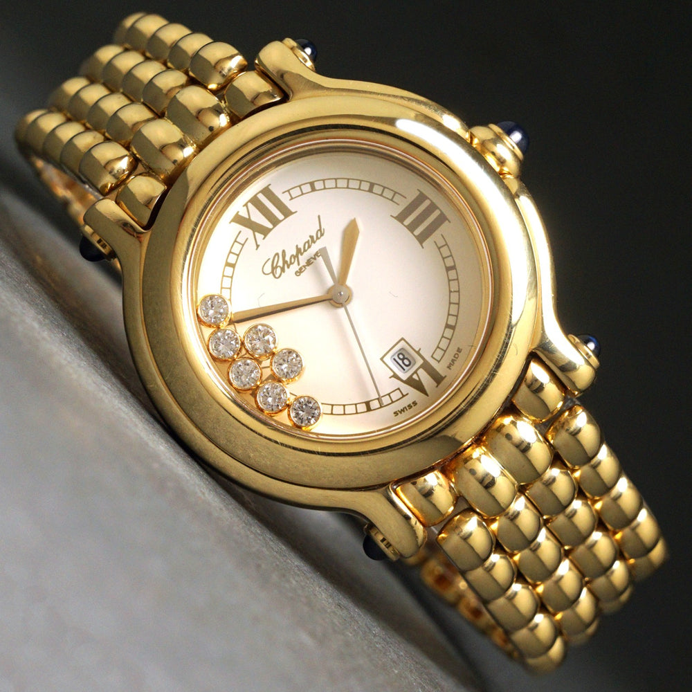 Stunning Chopard 6137-23 Happy Sport 18K Gold Floating Diamond Watch Box, Papers