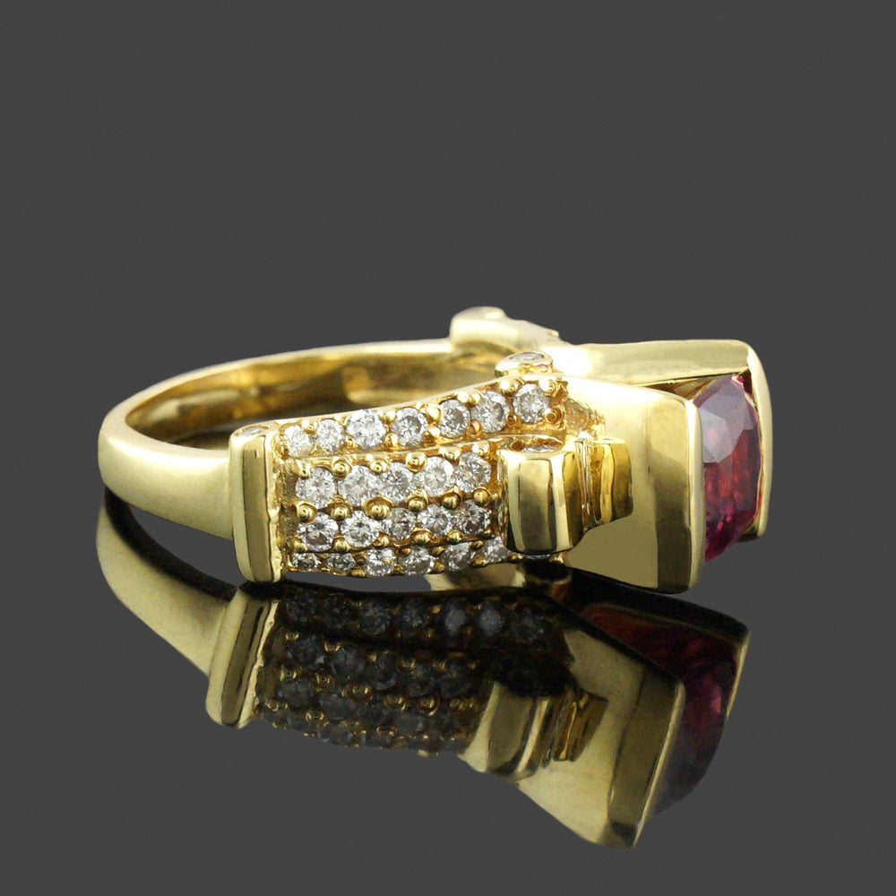 Retro Modernist Solid 18K  Gold, 2.45 Ct Padparadscha Sapphire & Diamond Ring, Olde Towne Jewelers, Santa Rosa CA.
