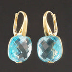 Solid 18K Yellow Gold, Briolette Blue Topaz Drop Dangle Estate Earrings, Olde Towne Jewelers, Santa Rosa CA.