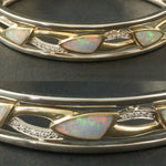 Bagley & Hotchkiss 14K White Gold Opal & Diamond Hinged Filigree Bangle Bracelet, Olde Towne Jewelers Santa Rosa Ca.