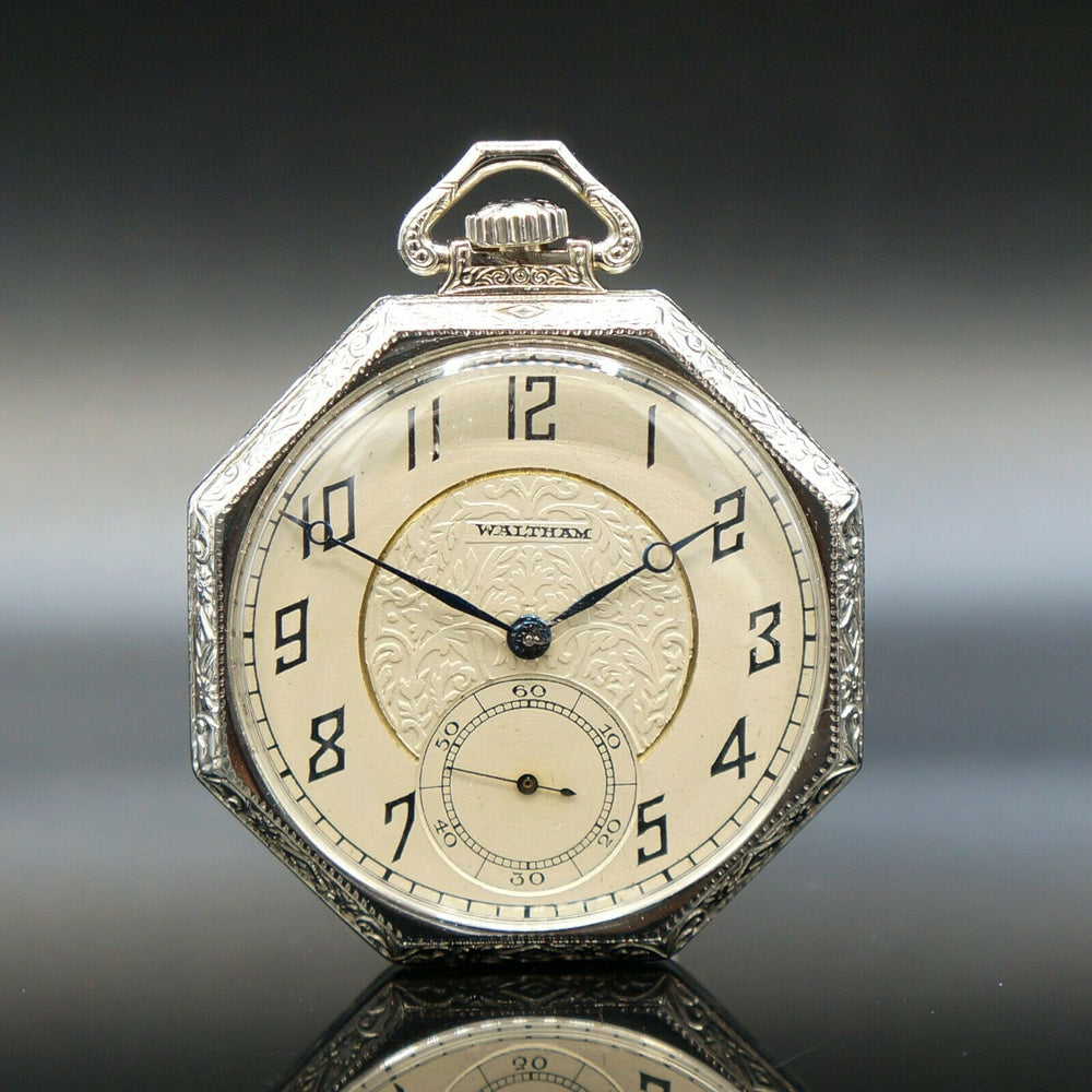 White Gold Pocket Octagonal Pocket Watch 1925 Waltham 12s Solid