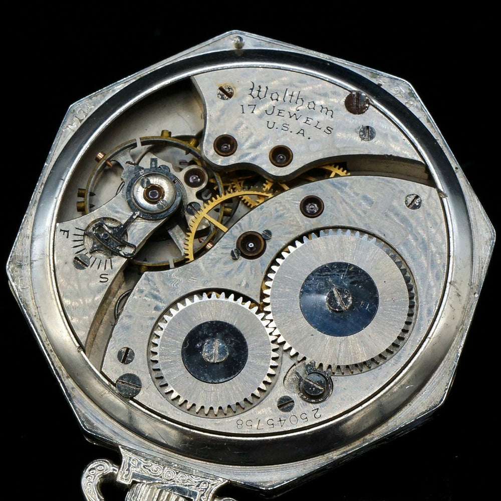 Waltham Pocket Watch 1925 14K White Gold Art Deco
