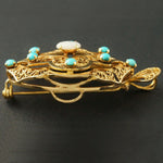 1930's Solid 14K Yellow Gold, Turquoise & Opal Filigree Pendant, Pin, Brooch, Olde Towne Jewelers Santa Rosa Ca.