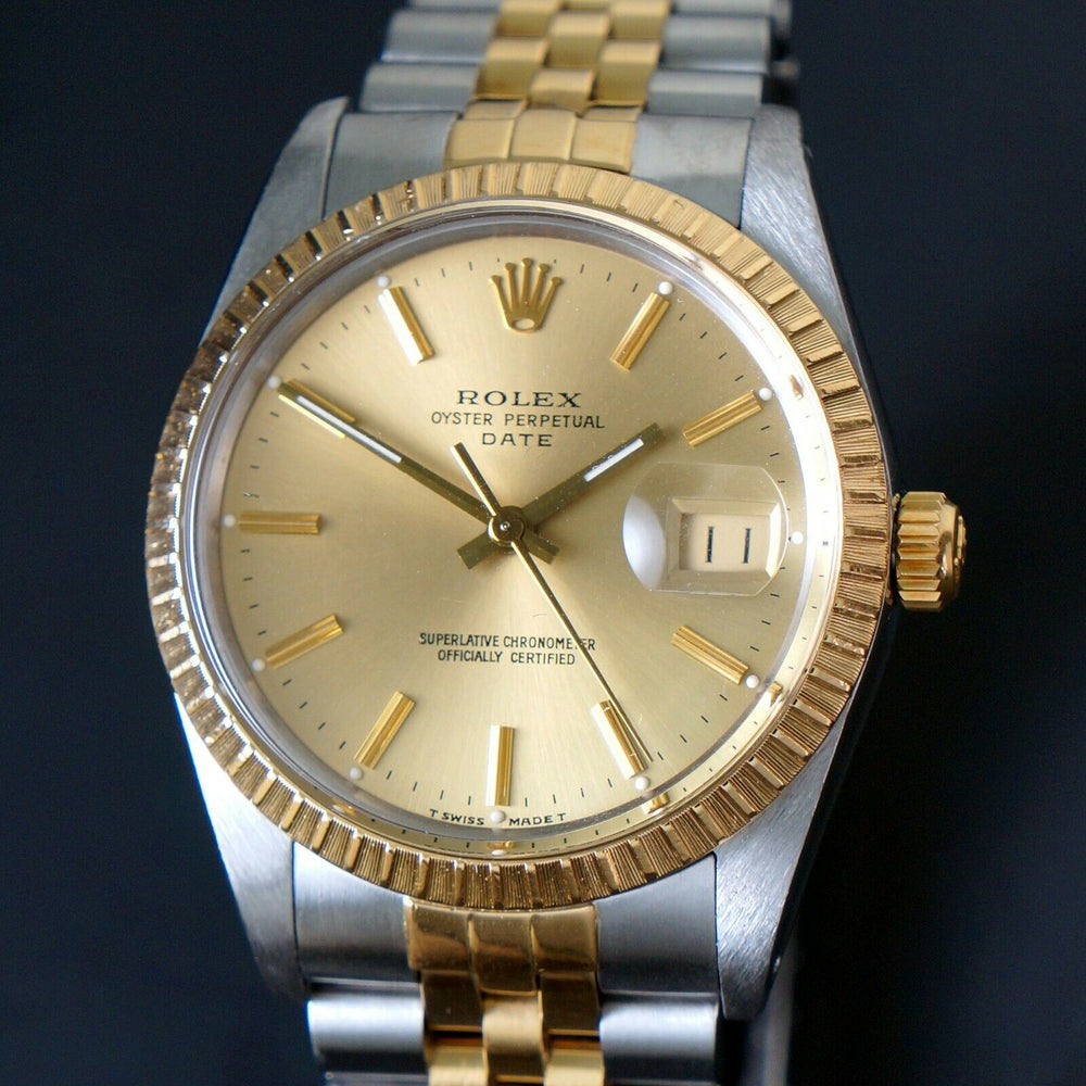 1987 Rolex Date Two Tone Gold & Stainless Steel 34mm Watch Jubilee Bracelet Olde Towne Jewelers CA