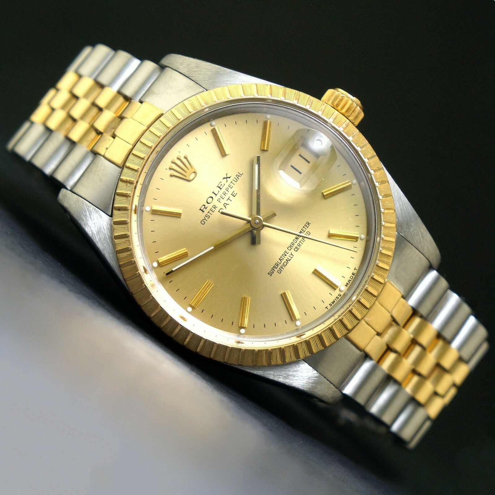 1987 Rolex Date Two Tone Gold & Stainless Steel 34mm Watch Jubilee Bra Olde Towne Jewelers