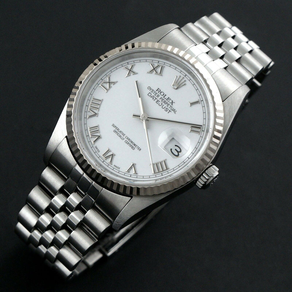2002 Rolex 16234 Datejust 36mm Stainless Steel 18K White Gold Bezel No Holes Watch Olde Towne Jewelers Santa Rosa CA 2