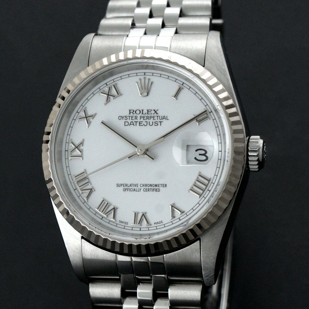 2002 Rolex 16234 Datejust 36mm Stainless Steel 18K White Gold Bezel No Holes Watch Olde Towne Jewelers Santa Rosa CA