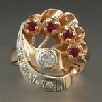 Rare Vintage Retro 1940s 2 Tone Solid 14K Rose & White Gold, Diamond & Ruby Ring, Olde Towne Jewelers, Santa Rosa CA.