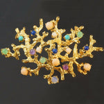 CARL BUCHERER 18K Yellow Gold & Multi-Stone Nature Motif, Branch Pin, Brooch, Olde Towne Jewelers Santa Rosa Ca.