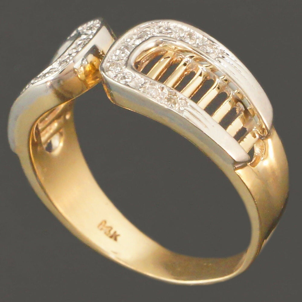 Solid 14K White & Yellow Gold, Pave Diamond Filigree Cigar Band, Estate Ring, Olde Towne Jewelers, Santa Rosa CA.