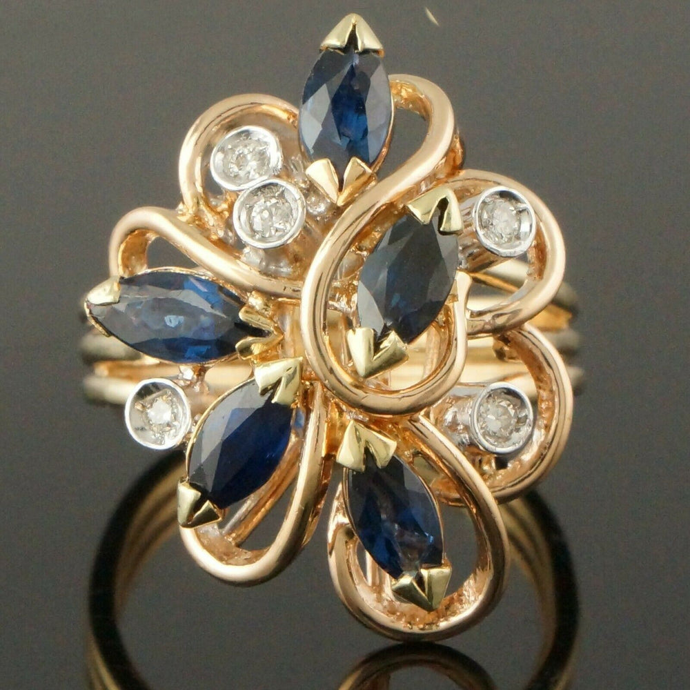 Retro Modernist Solid 14K Gold, 1.30 Cttw Sapphire & Diamond Estate Ring, Olde Towne Jewelers, Santa Rosa CA.
