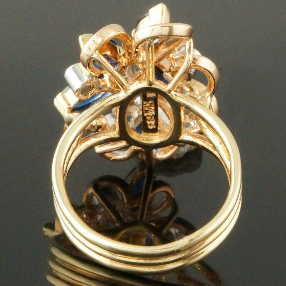 Retro Modernist Solid 14K Gold, 1.30 Cttw Sapphire & Diamond Estate Ring, Olde Towne Jewelers, Santa Rosa CA.