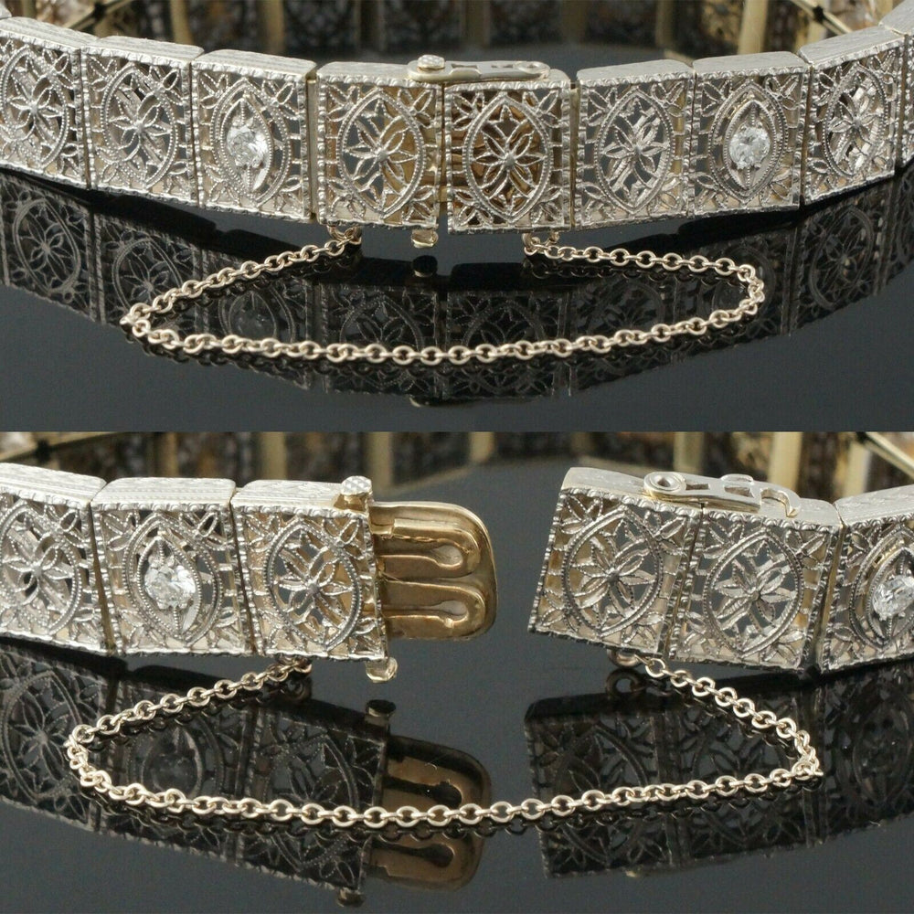 1920s Art Deco Solid 14K White Gold & .56 CTW Diamond Filigree Bracelet, Olde Towne Jewelers Santa Rosa Ca.