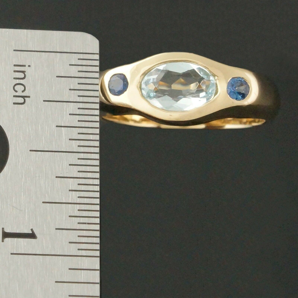 Solid 14K Yellow Gold, 1.70 Ct Aquamarine & .24 Ctw Sapphire Estate Ring