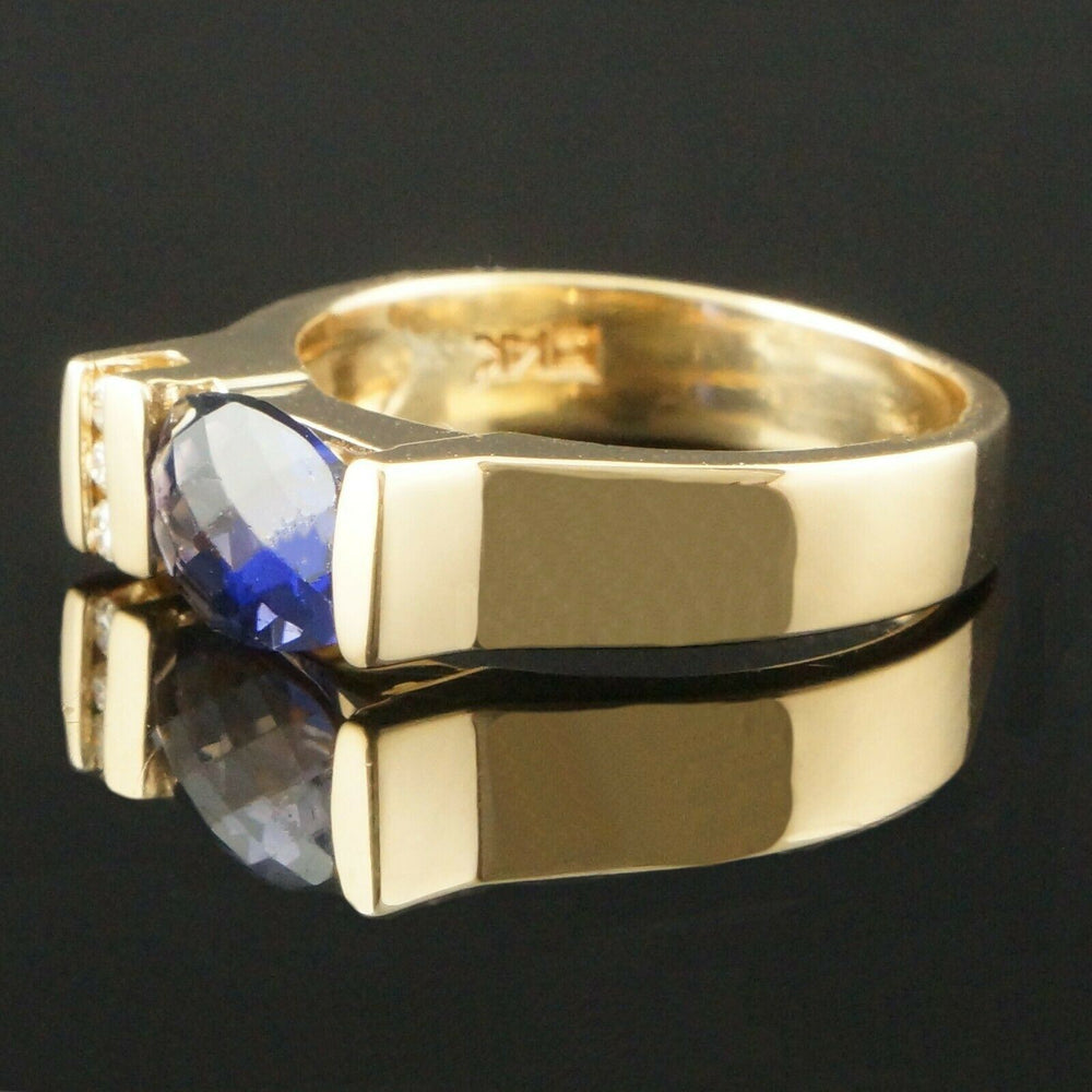 Solid 14K Yellow Gold, 1.22 Ct Sapphire & Channel Diamond Accent Estate Ring, Olde Towne Jewelers, Santa Rosa CA.