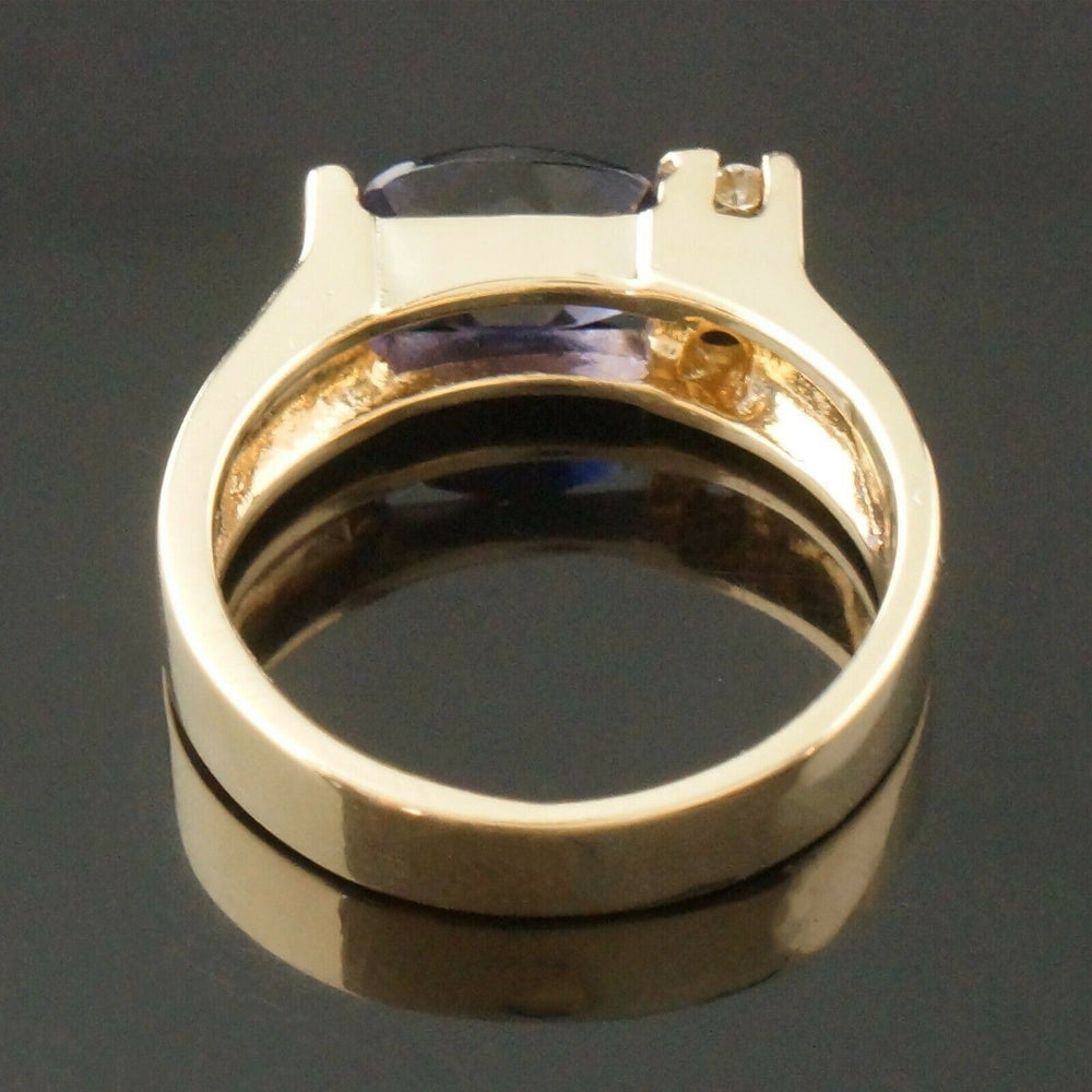 Solid 14K Yellow Gold, 1.22 Ct Sapphire & Channel Diamond Accent Estate Ring, Olde Towne Jewelers, Santa Rosa CA.