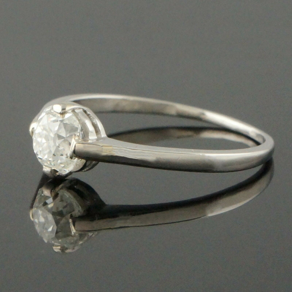 Platinum & .25 Ct OMC Diamond Solitaire Engagement Ring, Estate Wedding Band