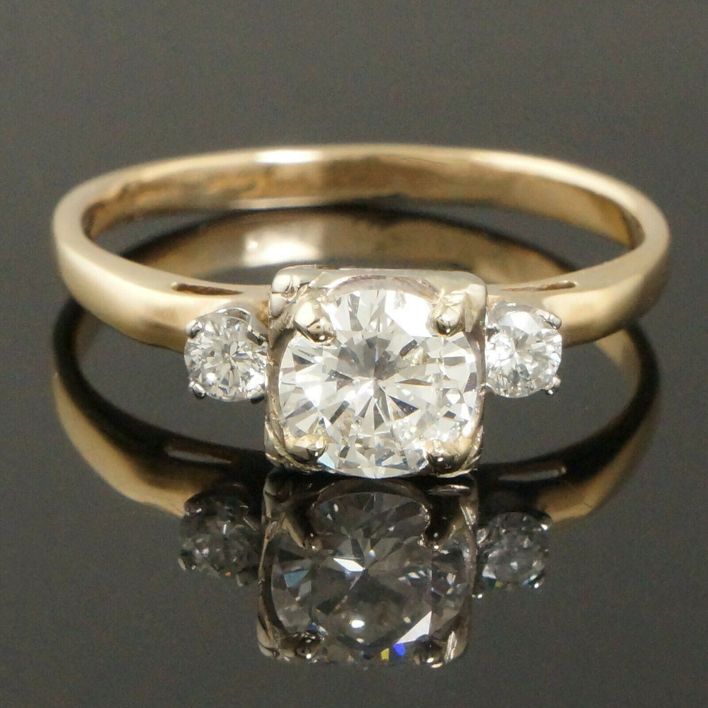 Solid 14K Gold & 1.20 CTW 3 Stone Diamond Wedding Band, Anniversary Ring