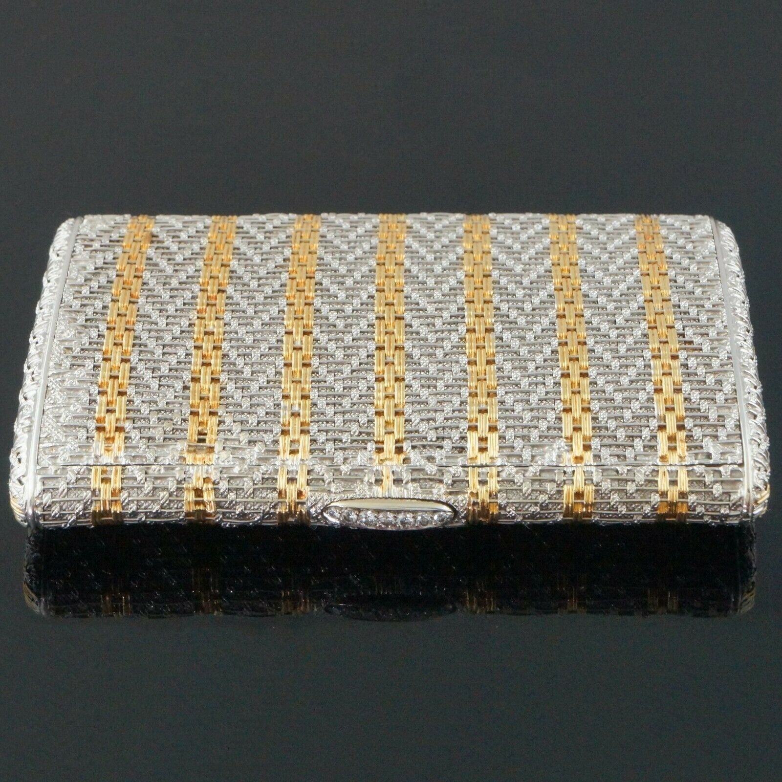 Rare Retro Two Tone Solid 18K Gold Weave & Link, & Diamond Accented Estate  Cigarette Case