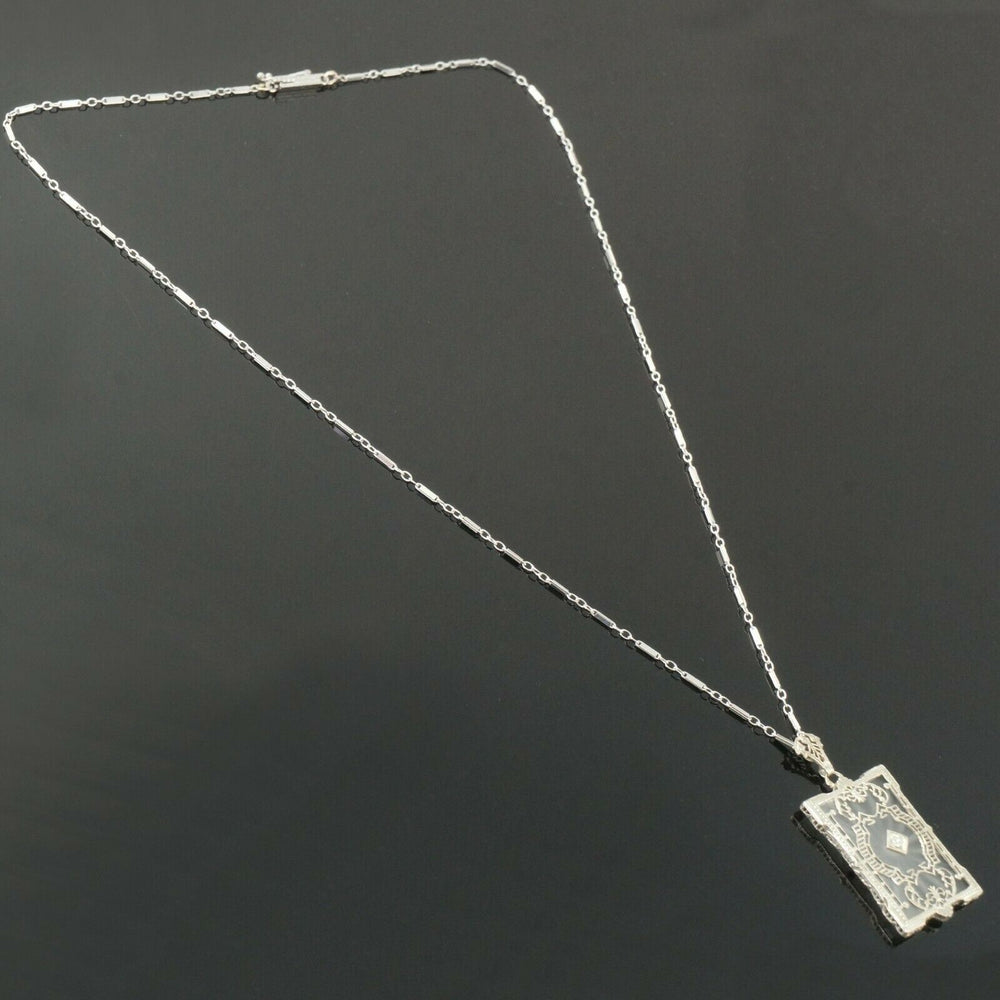 1920's Art Deco, Solid 14K Gold & Diamond, Frosted Crystal Pendant, Necklace, Olde Town Jewelers Santa Rosa Ca.