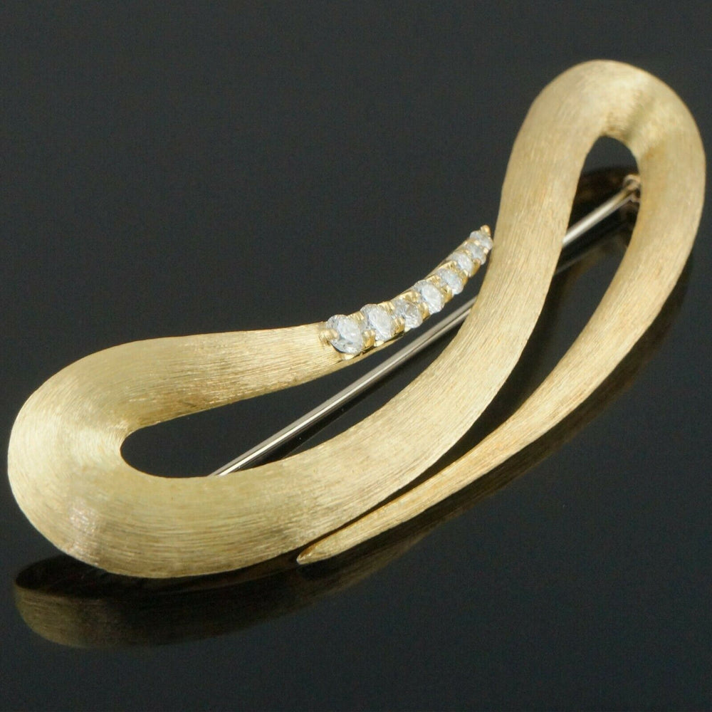 Modernist Henry Dunay Solid 18K Gold & Diamond Free Form Pin, Estate Brooch