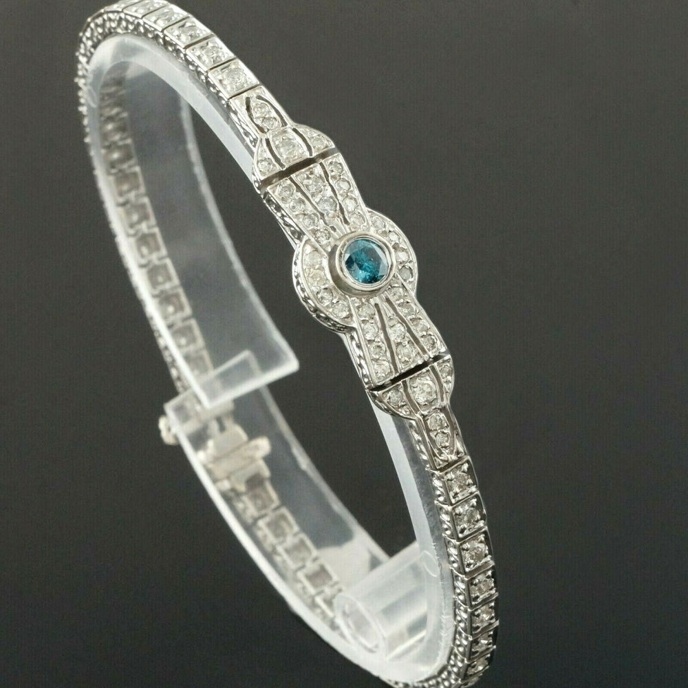 Retro Deco Solid 14K Gold, 1.60 CTW Diamond & Irradiated Blue Diamond Bracelet, Olde Towne Jewelers, Santa Rosa CA.