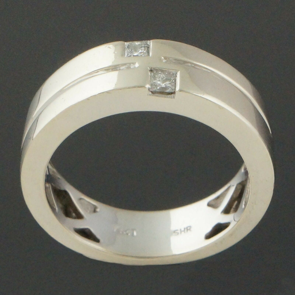 Solid 14K White Gold & .20 CTW Diamond Gentleman's Wedding Band, Estate Ring