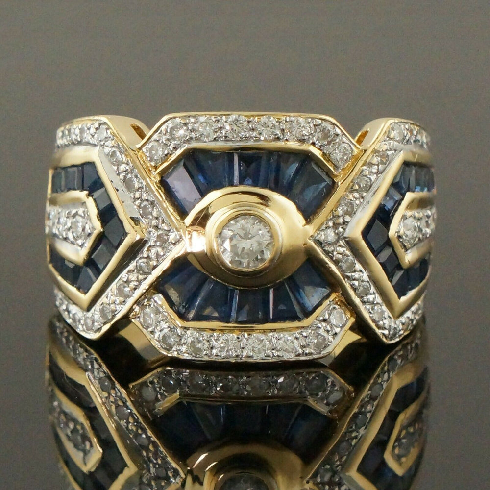 Solid 18K Gold & 2.30 CTW Baguette Sapphire & .70 CTW Diamond Estate Cigar Band, Olde Towne Jewelers, Santa Rosa CA.