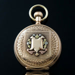 1888 Elgin 14K Multi Color Solid Gold 6S 11J Pocket Watch XLNT Bird Motif, Olde Towne Jewelers, Santa Rosa CA.