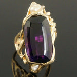Modernist Solid 14K Yellow Gold, 40.0 Carat Amethyst & Pearl Free Form Ring