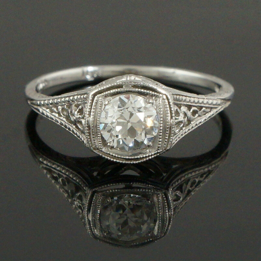 1920's Art Deco Solid 18K Gold, .47 CTW OEC Diamond Filigree Ring, Olde Towne Jewelers Santa Rosa Ca.