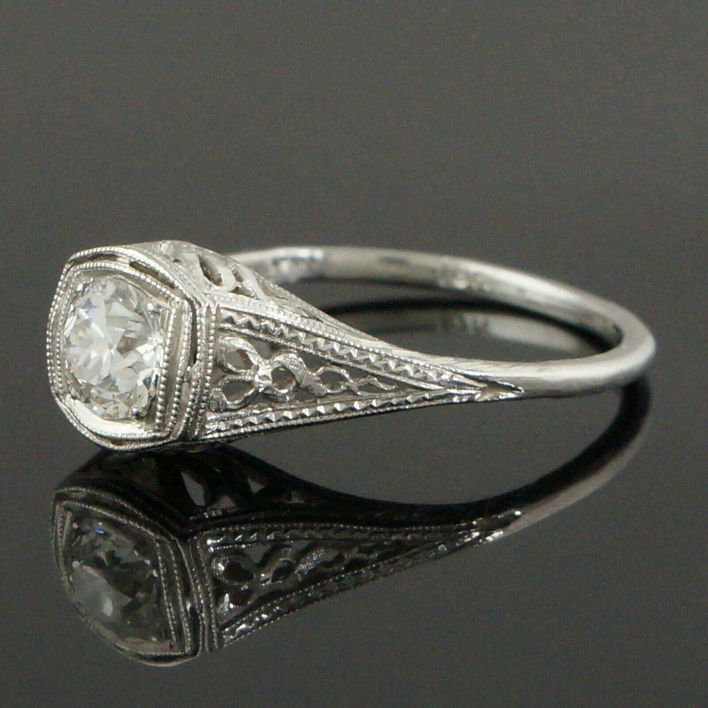 1920's Art Deco Solid 18K Gold, .47 CTW OEC Diamond Filigree Ring