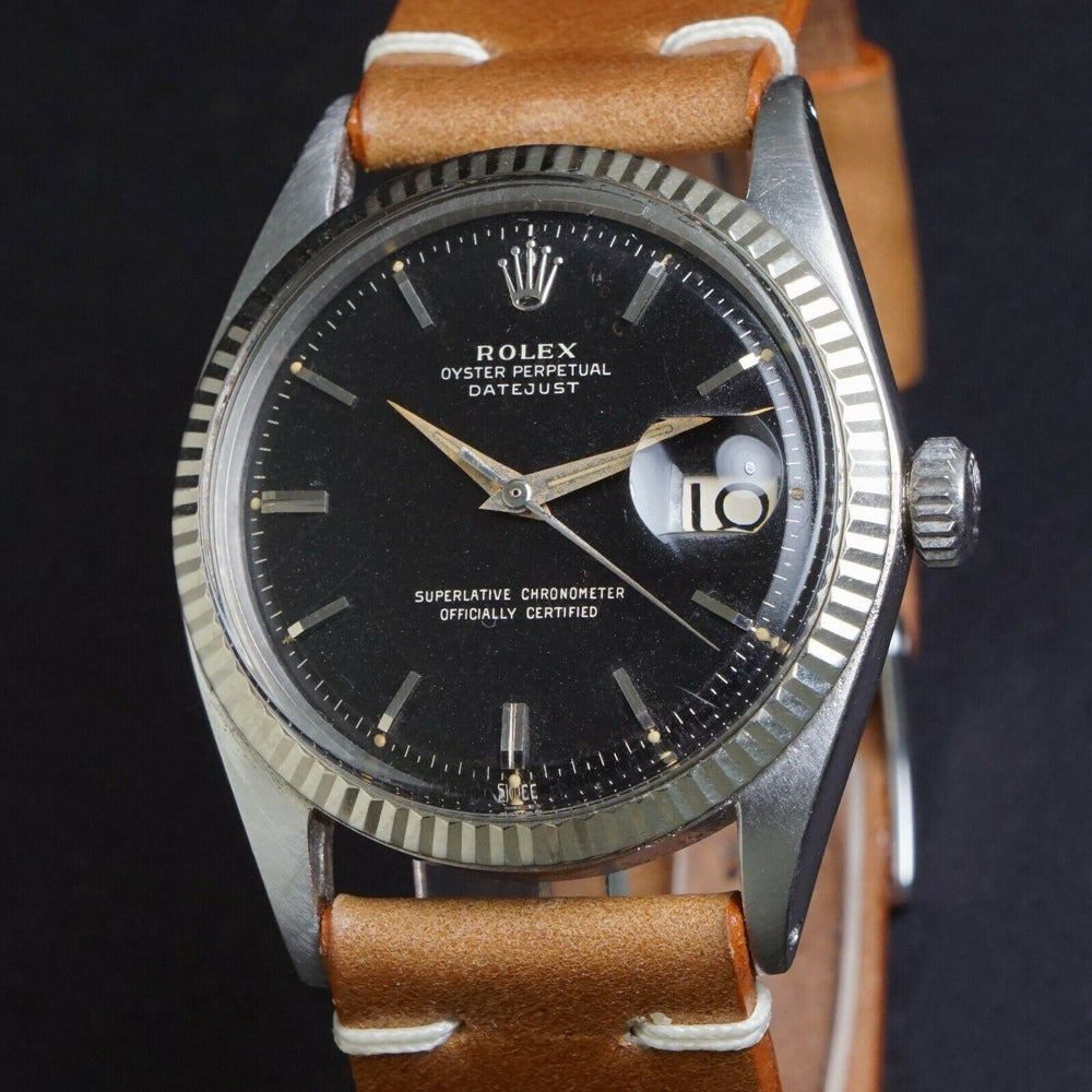 1963 Rolex 1601 Datejust Glossy Gilt Black Dial Stainless Steel Watch All Original, Olde Towne Jewelers Santa Rosa Ca.
