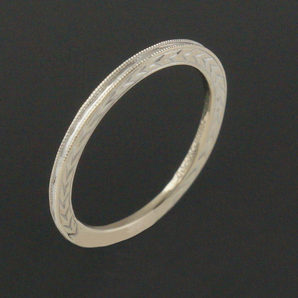 Gabriel & Co. Solid 14K White Gold Wedding Band, Reed Engraved Anniversary Ring, Olde Towne Jewelers, Santa Rosa CA..