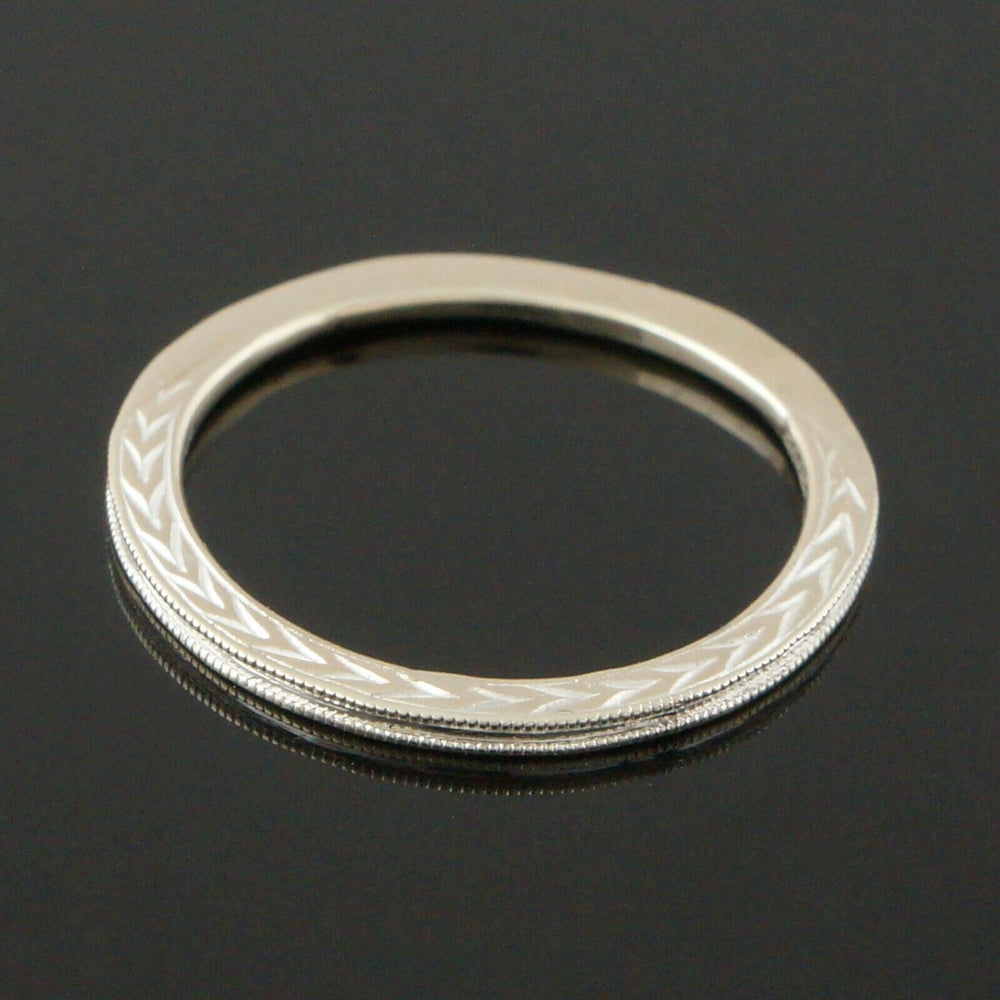 Gabriel & Co. Solid 14K White Gold Wedding Band, Reed Engraved Anniversary Ring, Olde Towne Jewelers, Santa Rosa CA..