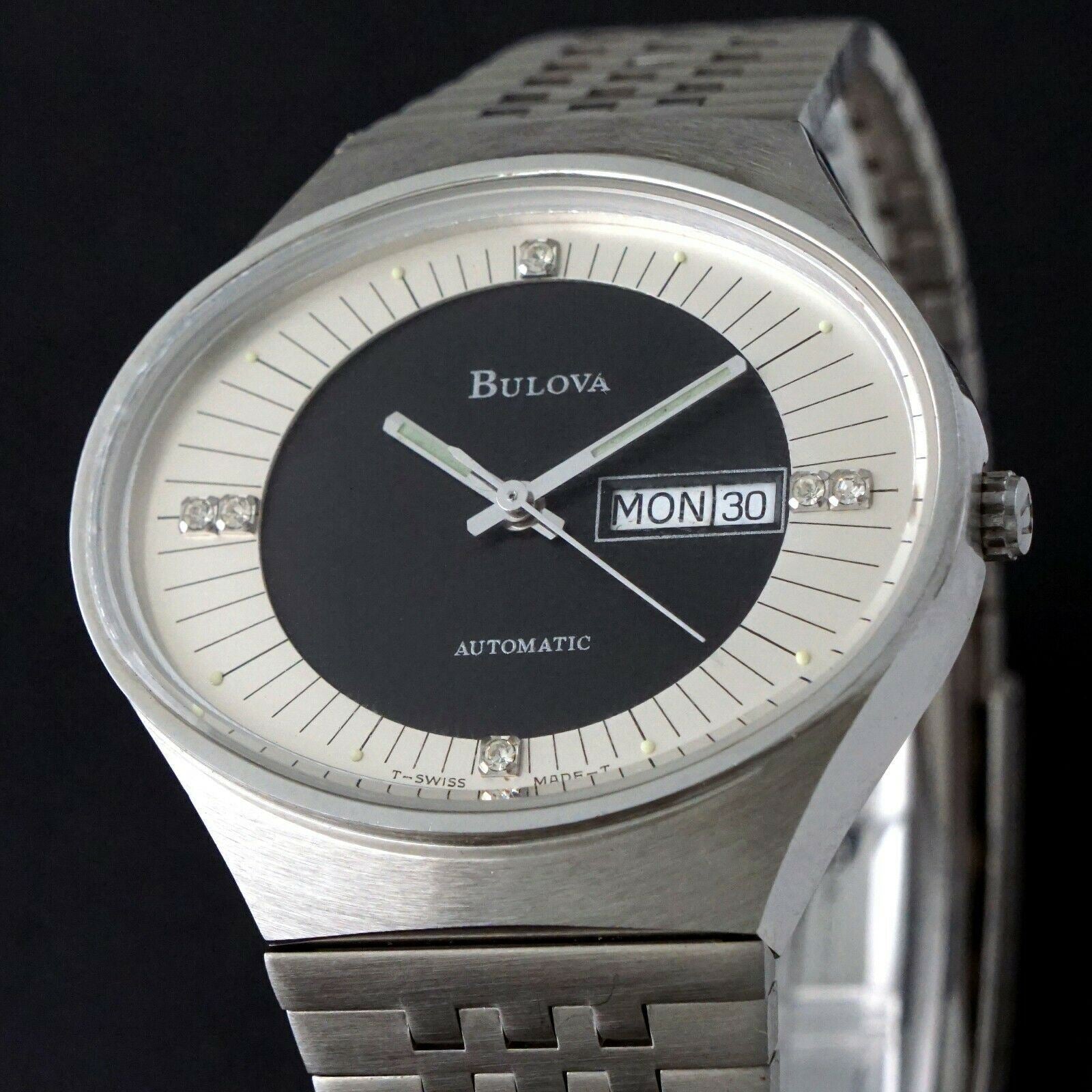 Rare 1970s Bulova Space Age Retro Automatic Stainless Steel NOS