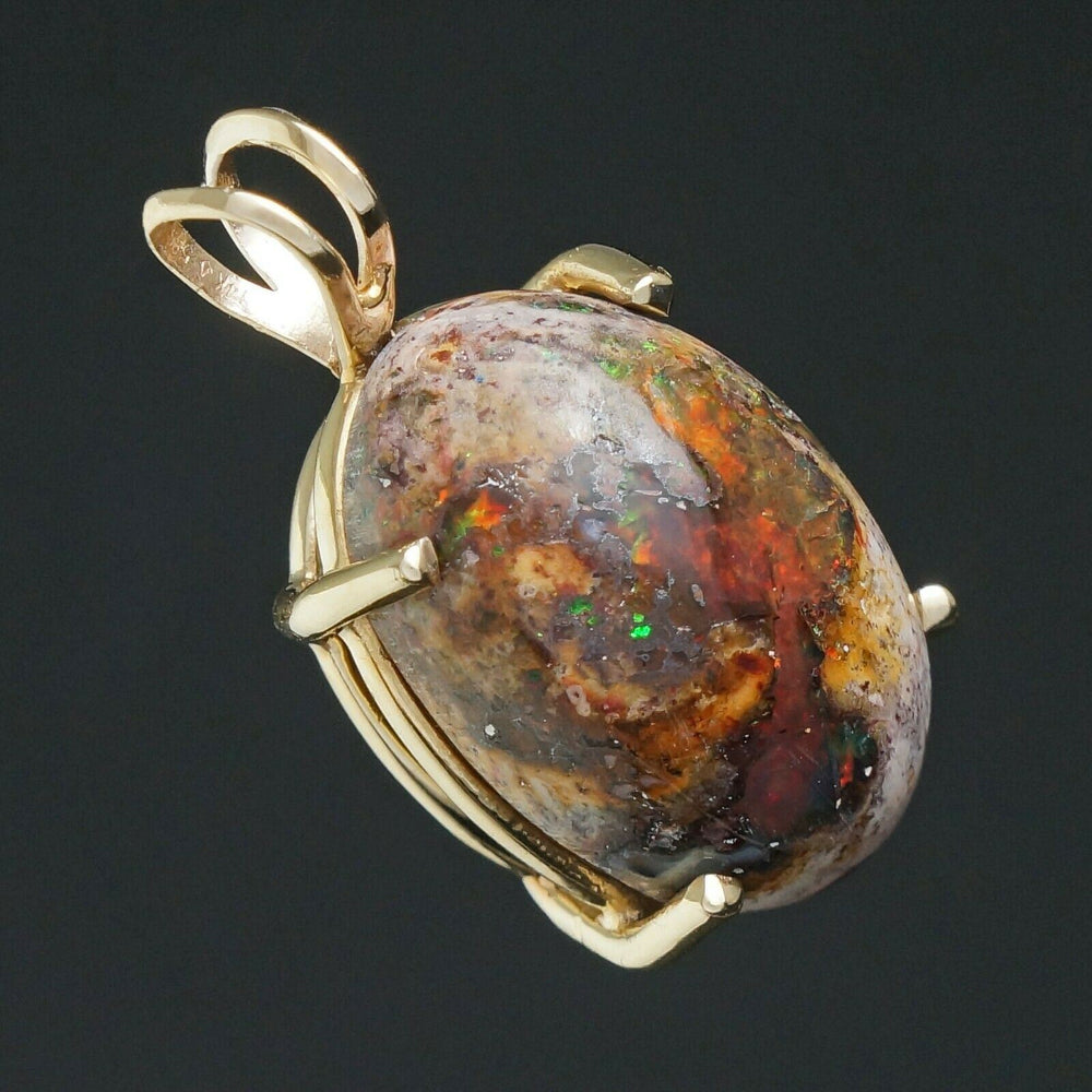 Large Retro Solid 14K Yellow Gold & 21.5 x 14.5mm Boulder Opal Estate Pendant, Olde Towne Jewelers, Santa Rosa CA.