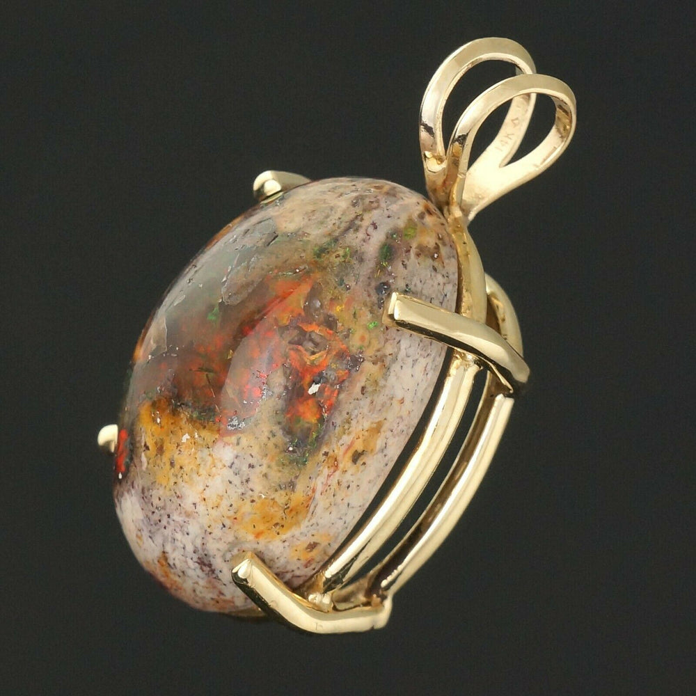 Large Retro Solid 14K Yellow Gold & 21.5 x 14.5mm Boulder Opal Estate Pendant, Olde Towne Jewelers, Santa Rosa CA.