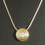 Two Tone Solid 14K Gold & Bezel Set Diamond Solitaire Pendant 20" Necklace, Olde Towne Jewelers, Santa Rosa CA.
