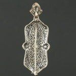 C-1920 Art Deco Solid 14K White Gold & OMC Diamond Filigree Pendant, Brooch, Olde Towne Jewelers, Santa Rosa CA.