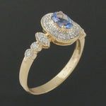 Solid 14K Yellow Gold, .62 CTW Tanzanite & Diamond Halo Estate Engagement Ring, Olde Towne Jewelers, Santa Rosa CA.