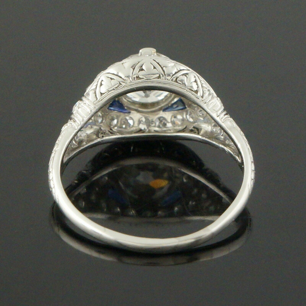 1920's Art Deco Platinum 1.59 CTW OEC Diamond & Sapphire Wedding Engagement Ring, Olde Towne Jewelers Santa Rosa Ca.