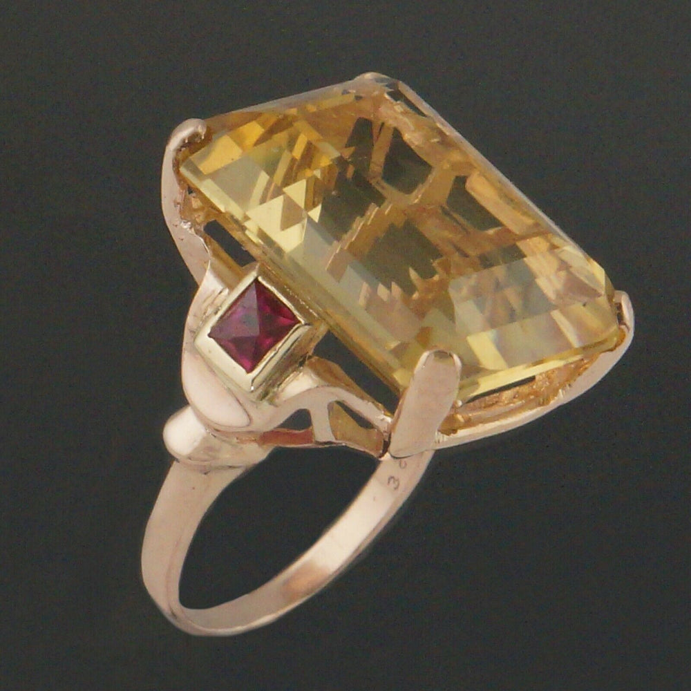 Large Solid 14K Rose Gold, 38 Ct. Citrine & .90 CTW Ruby Estate Cocktail Ring, Olde Towne Jewelers, Santa Rosa CA.