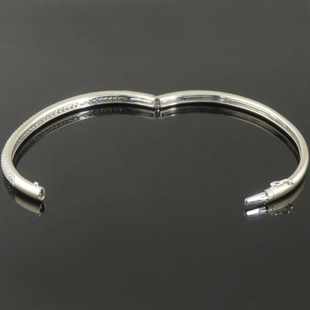 Solid 14K White Gold & 2.50 CTW Pave Diamond 7" Hinged Bangle Bracelet, Olde Towne Jewelers, Santa Rosa CA.