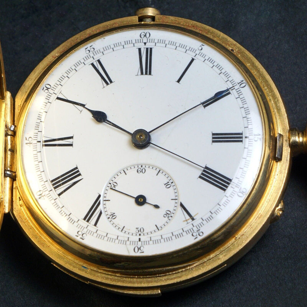Reed & Sons Large 18K Gold Quarter Hour Repeater Chronograph Pocket Watch, Olde Towne Jewelers, Santa Rosa CA.