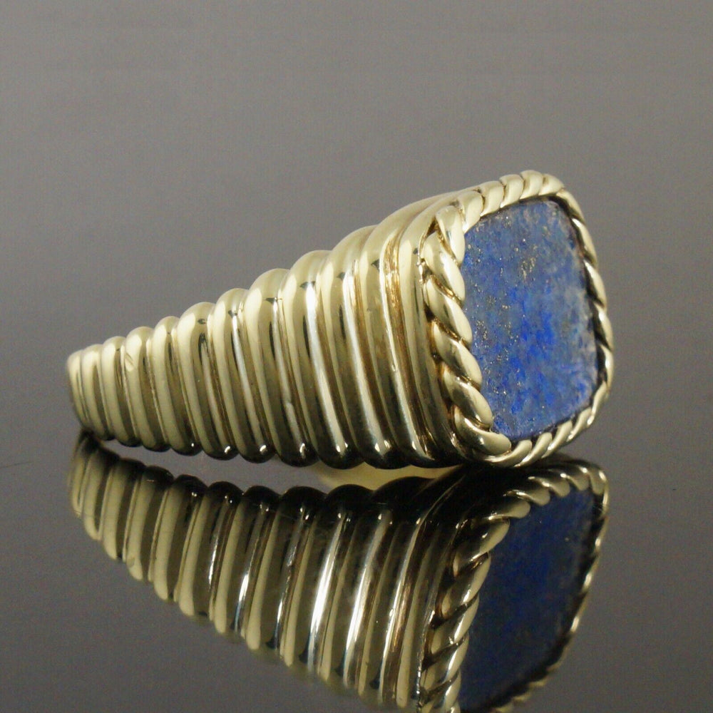 Heavy Solid 14K Gold & Lapis Scalloped Twisted Rope Bezel Estate Signet Ring, Olde Towne Jewelers, Santa Rosa CA.