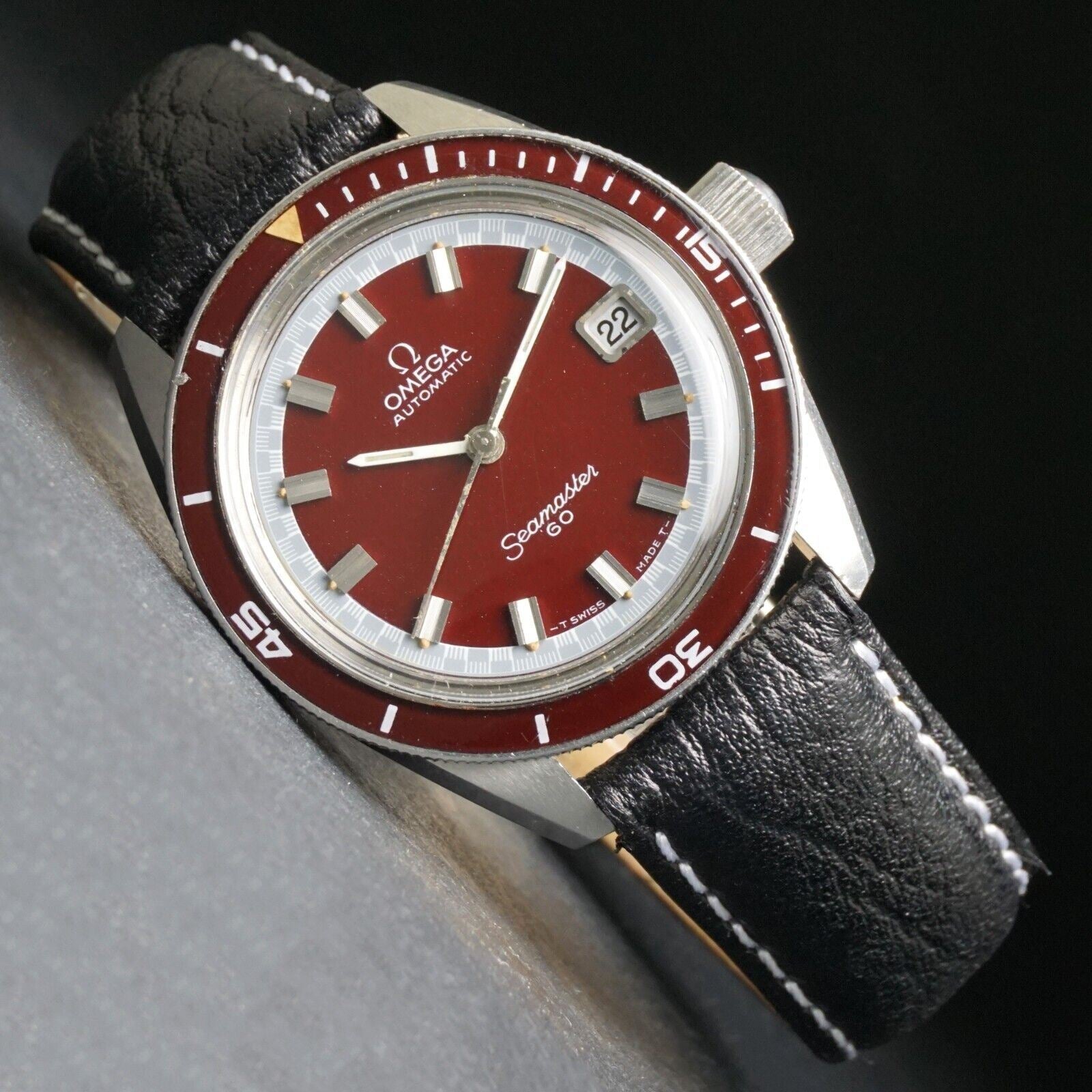 Rare 1970 Omega 166.062 Seamaster 60 Burgundy Dial & Bezel Automatic Dive  Watch