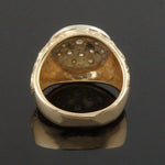 Rare Heavy 2 Tone Solid 18K Gold Pave Diamond Carved Floral Motif Estate Ring, Olde Towne Jewelers, Santa Rosa CA.
